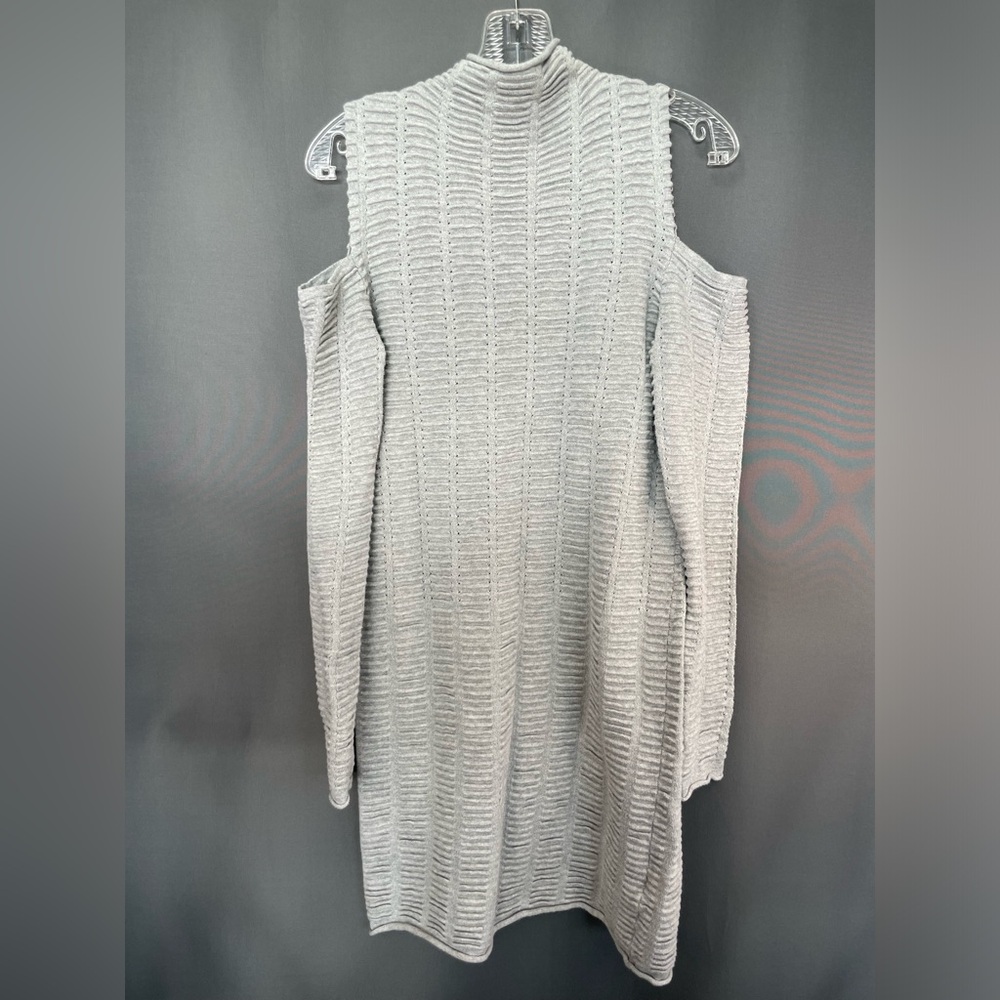 French Connection Grey textured midi dress with peek a boo shoulders, high neck
